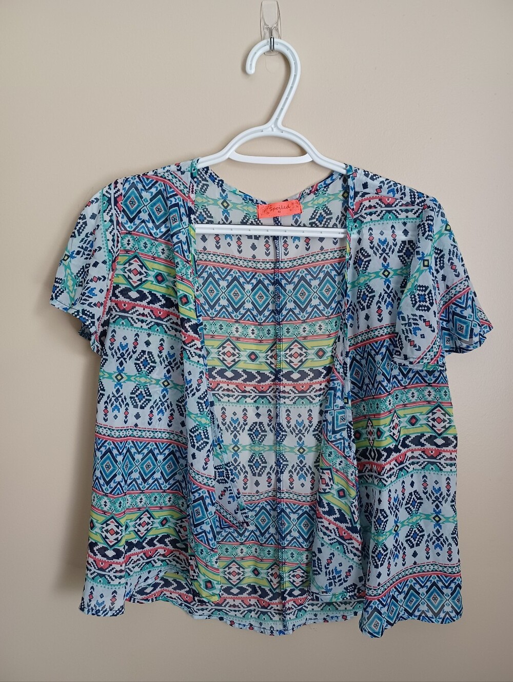 Women's Size M Spoiled Multicolor Polyester Short Sleeve Cover Up Thin Shirt Top